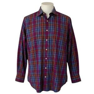 Peter Millar Mens Button Down Shirt Large Plaid Checkered Long‎ Sleeve